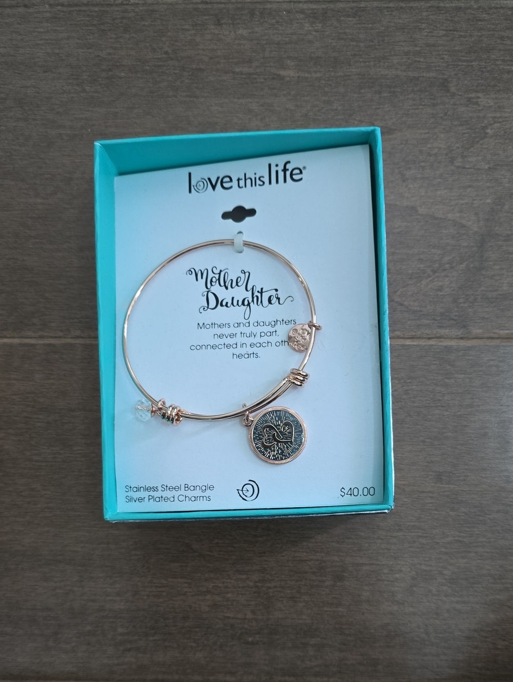 Love This Life Rose Gold Mother & Daughter Charm Bangle